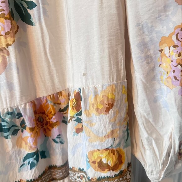 Anthropologie Ivory/Floral Long Sleeve Button-Down Tunic Dress L  imperfection - Picture 8 of 10